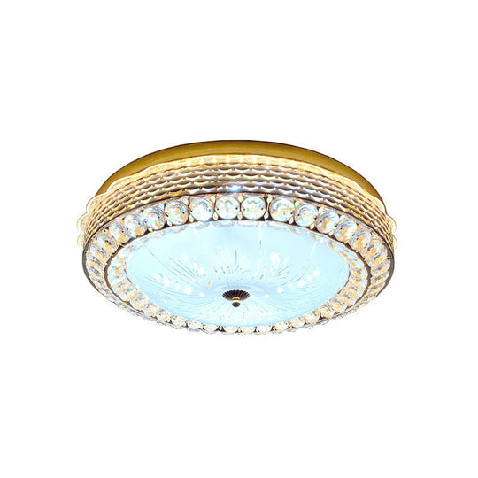 Modern Fishscale/Net Design Gold Drum LED Flushmount with Crystal Accents for Bedroom Ceiling