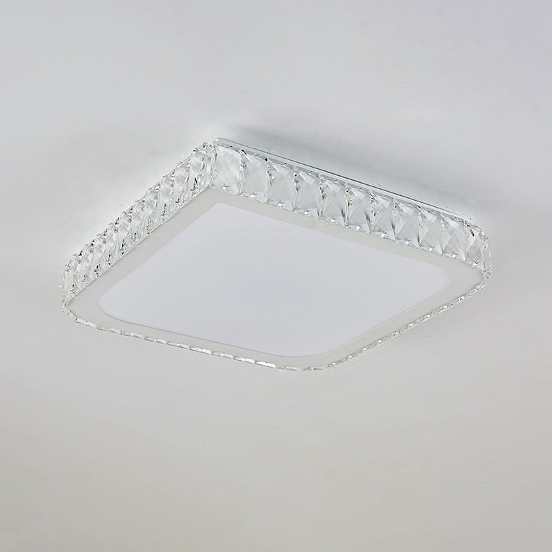 16"/19.5" Crystal Flushmount LED Ceiling Light - Minimalist Square Design, White