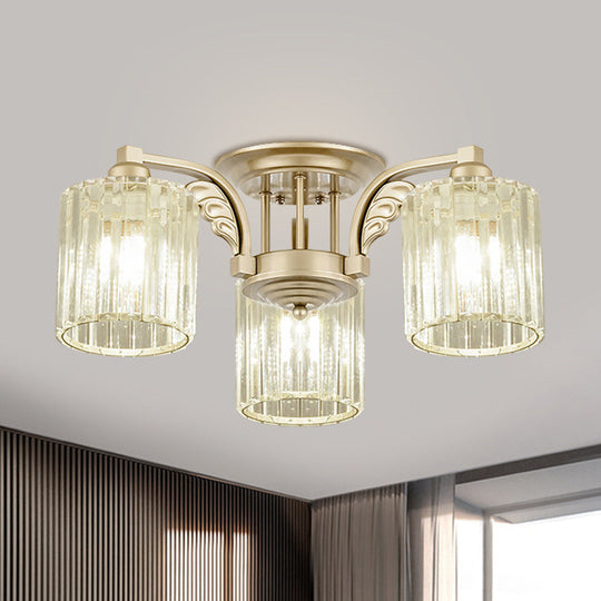 Modern Crystal Cylinder Ceiling Lamp - 3/9-Light Semi Flush Mount for Bedroom