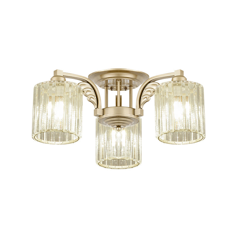 Modern Crystal Cylinder Ceiling Lamp - 3/9-Light Semi Flush Mount for Bedroom