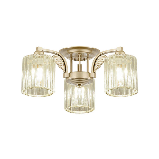 Modern Crystal Cylinder Ceiling Lamp - 3/9-Light Semi Flush Mount for Bedroom