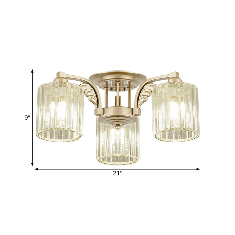 Modern Crystal Cylinder Ceiling Lamp - 3/9-Light Semi Flush Mount for Bedroom