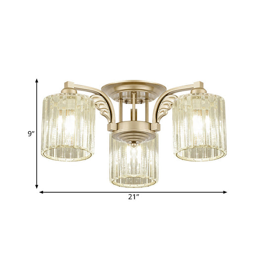 Modern Crystal Cylinder Ceiling Lamp - 3/9-Light Semi Flush Mount for Bedroom