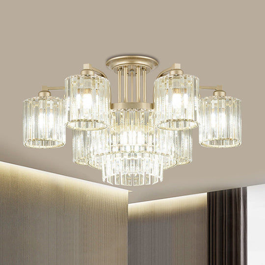 Modern Crystal Cylinder Ceiling Lamp - 3/9-Light Semi Flush Mount for Bedroom