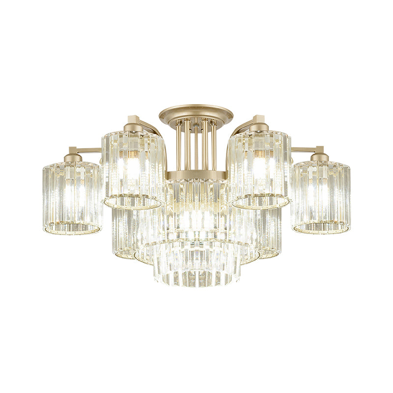 Modern Crystal Cylinder Ceiling Lamp - 3/9-Light Semi Flush Mount for Bedroom