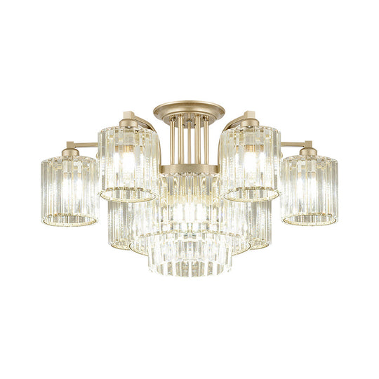 Modern Crystal Cylinder Ceiling Lamp - 3/9-Light Semi Flush Mount for Bedroom