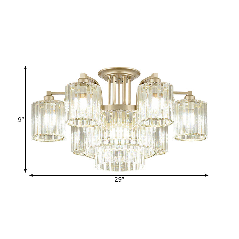 Modern Crystal Cylinder Ceiling Lamp - 3/9-Light Semi Flush Mount for Bedroom