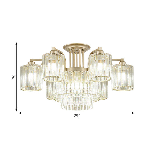 Modern Crystal Cylinder Ceiling Lamp - 3/9-Light Semi Flush Mount for Bedroom