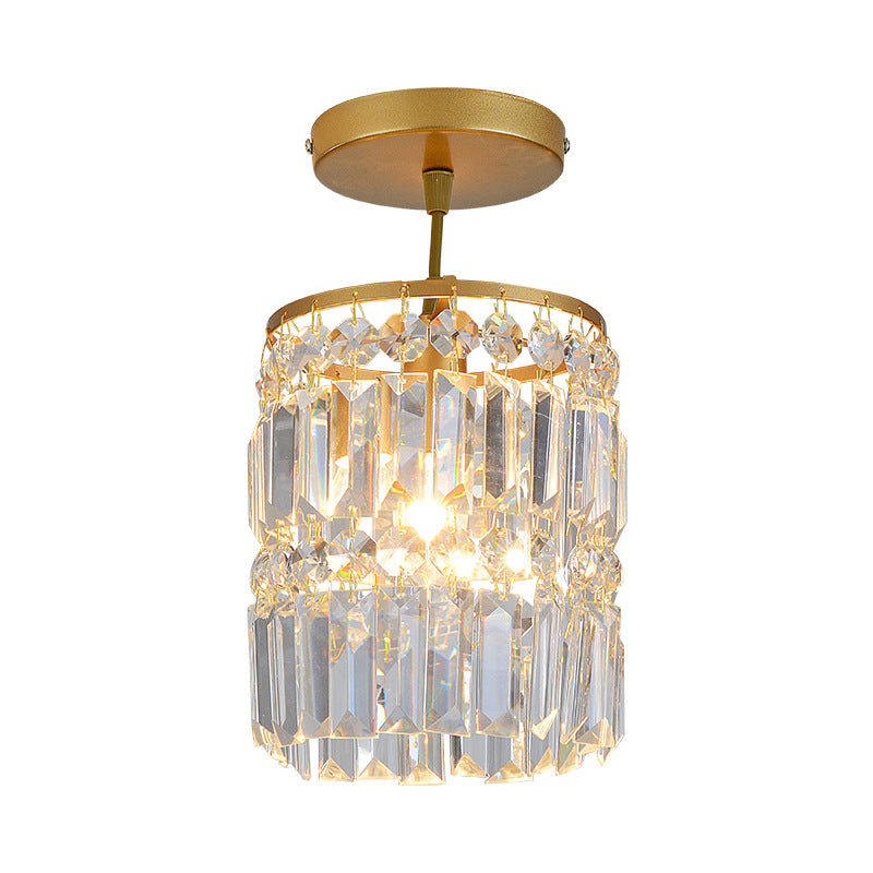 Gold Beveled Crystal Semi Flush Ceiling Light with Minimalist Design for Hallway (1 Head)