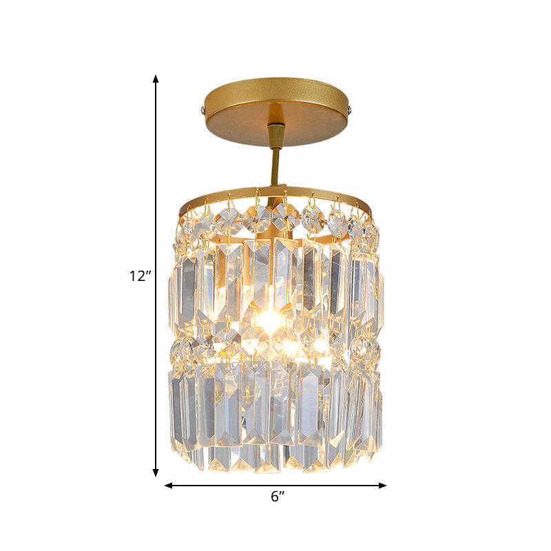 Gold Beveled Crystal Semi Flush Ceiling Light with Minimalist Design for Hallway (1 Head)