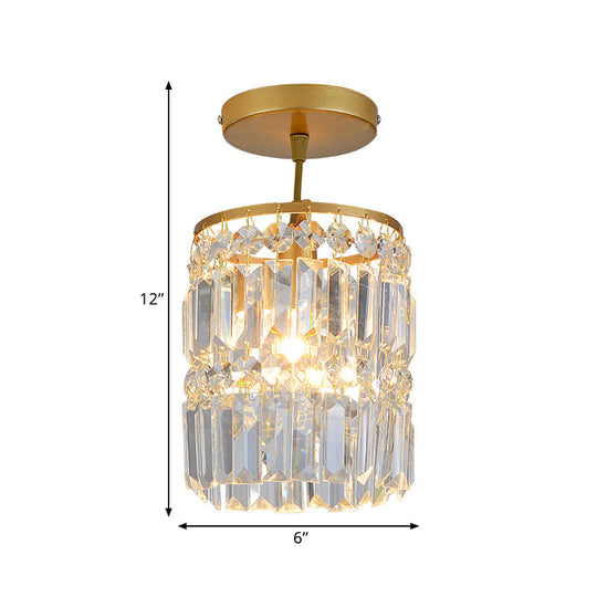 Gold Beveled Crystal Semi Flush Ceiling Light With Minimalist Design For Hallway (1 Head)