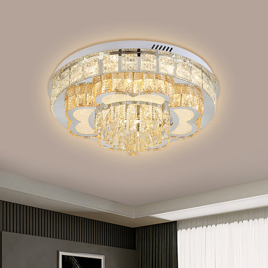 Modern Stainless Steel LED Flushmount Ceiling Light with Cut Crystal Floral Design