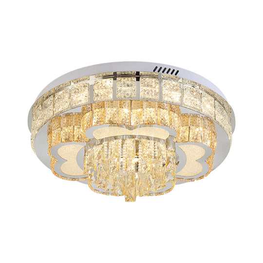 Modern Stainless Steel LED Flushmount Ceiling Light with Cut Crystal Floral Design