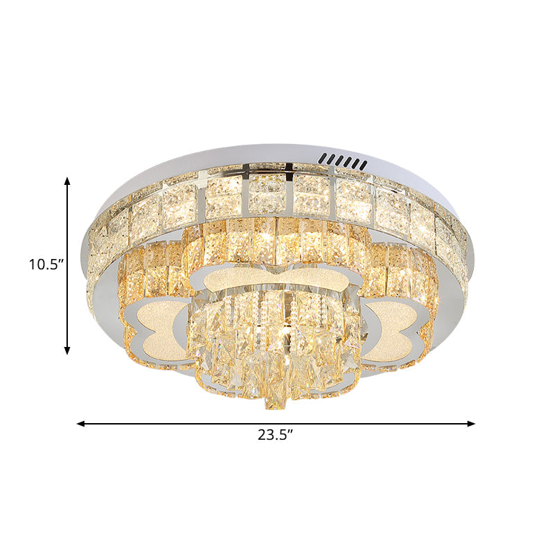 Modern Stainless Steel LED Flushmount Ceiling Light with Cut Crystal Floral Design