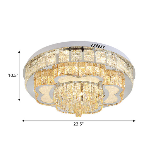 Modern Stainless Steel LED Flushmount Ceiling Light with Cut Crystal Floral Design