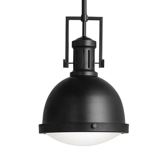 Industrial Black Metal Pendant Lamp with Dome Shade and Vented Socket