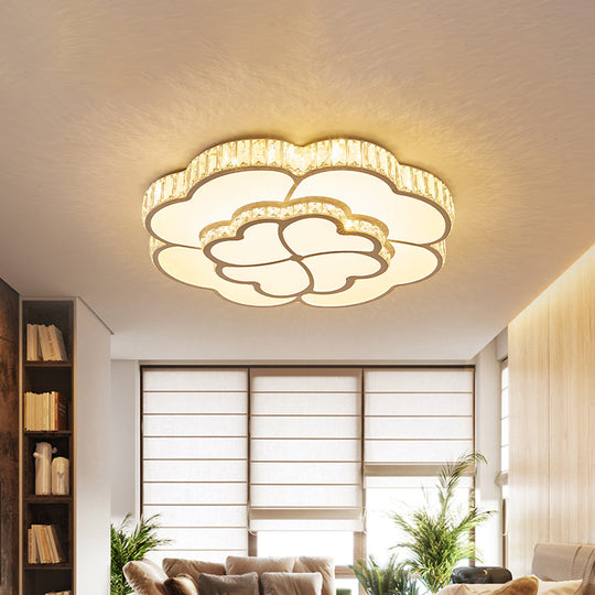 Modern 2-Layer Clover Crystal Flush Light Led Ceiling Lamp - White 16/19.5 Wide / 16