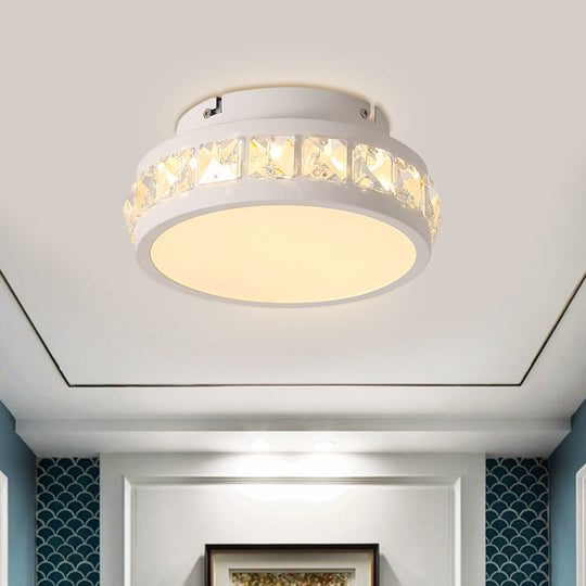 Simple Round Corridor Ceiling Lamp with Beveled Crystal, LED Flush Mount Light