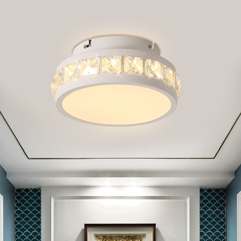 Simple Round Corridor Ceiling Lamp With Beveled Crystal Led Flush Mount Light