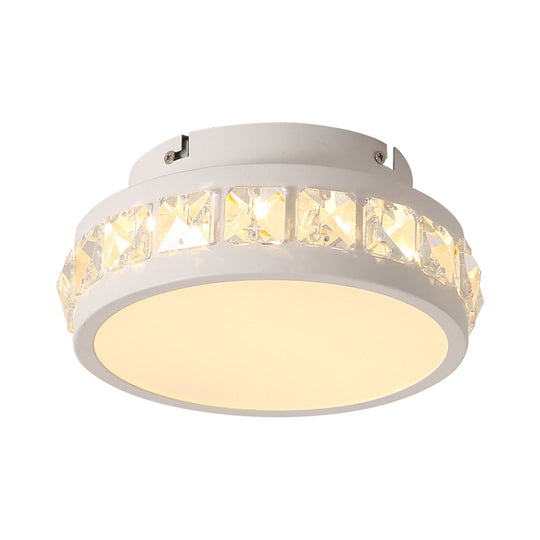 Simple Round Corridor Ceiling Lamp with Beveled Crystal, LED Flush Mount Light