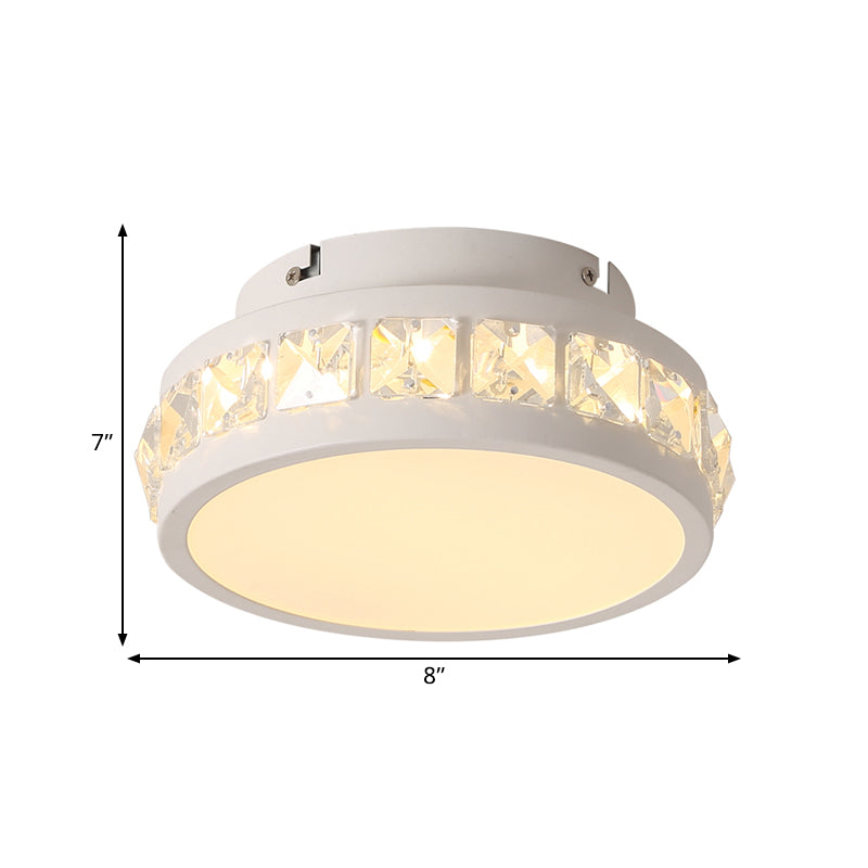 Simple Round Corridor Ceiling Lamp with Beveled Crystal, LED Flush Mount Light