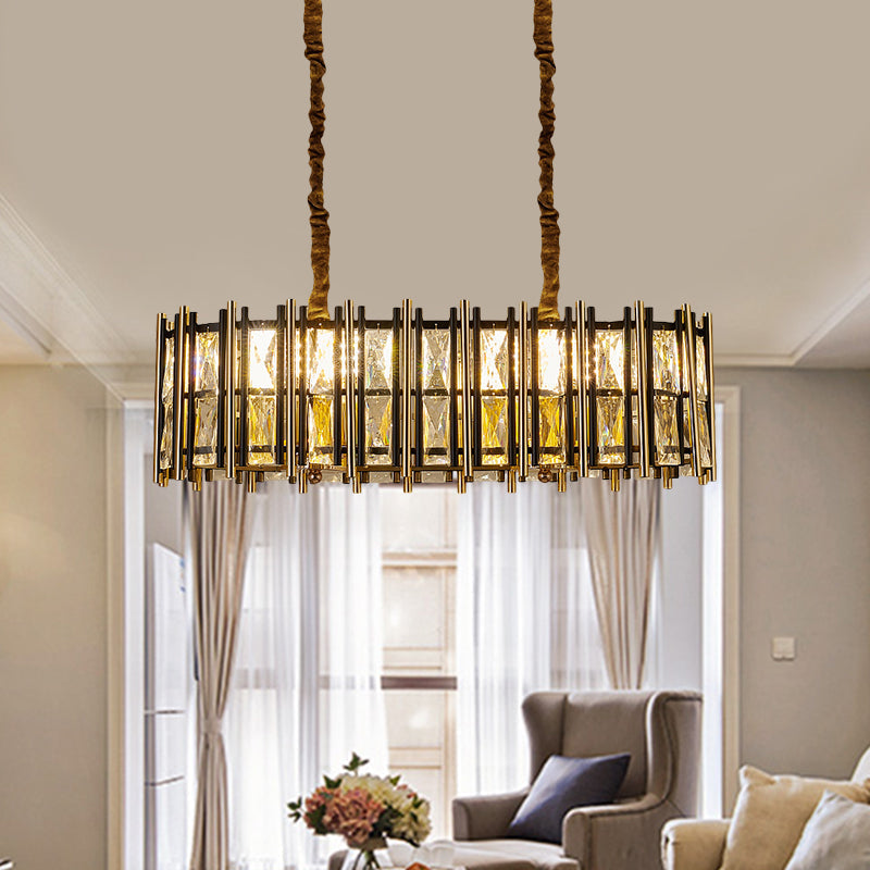 Modern Black-Gold Crystal Inlaid Pendant Light - 8-Light Oblong Shape Ideal For Island Hanging