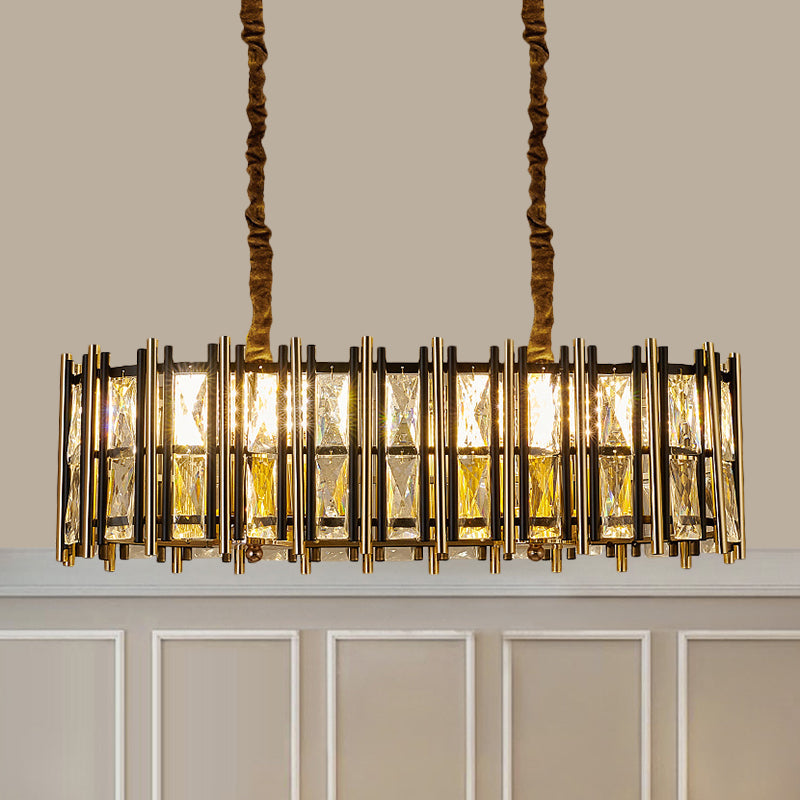 Modern Black-Gold Crystal Inlaid Pendant Light - 8-Light Oblong Shape Ideal For Island Hanging