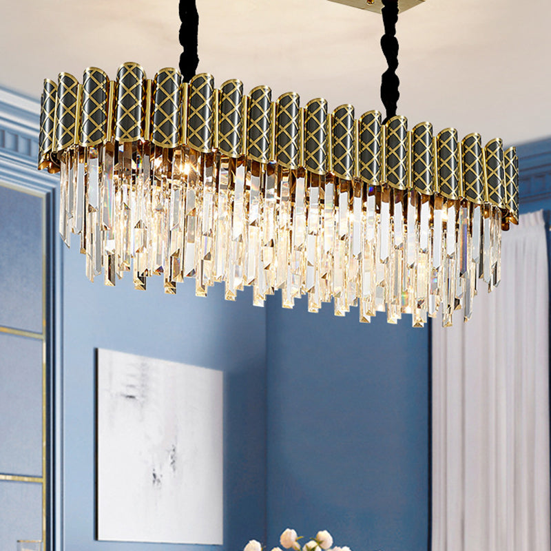 Modern Hanging Crystal Pendant Light With 10 Black-Gold Icicle-Shaped Heads For Island Ceilings