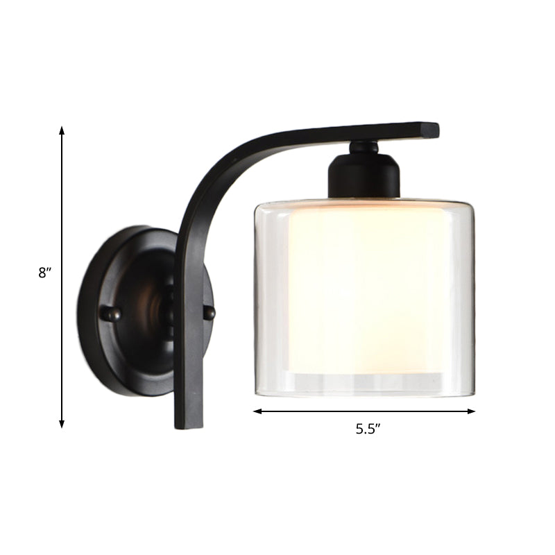 Industrial Clear Glass Wall Mounted Lamp Single Bulb Sconce Light With Curved Arm In Black - Bedroom