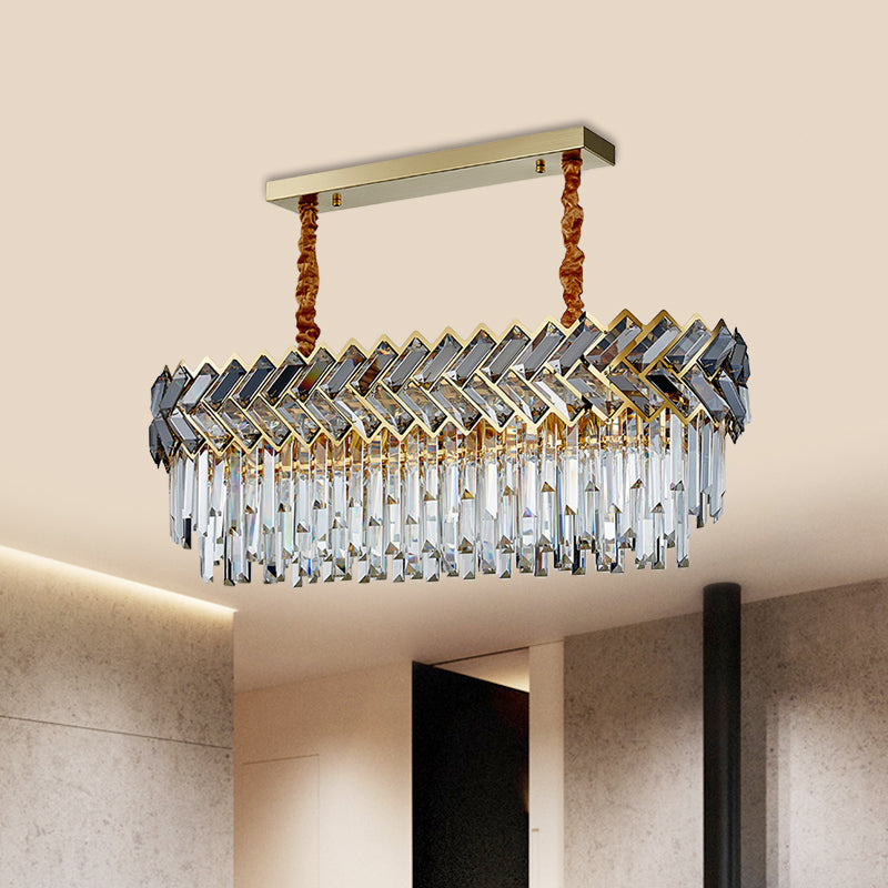 Modern Crystal Ellipse Island Pendant Light - Elegant 10-Bulb Suspension Lighting For Dining Room