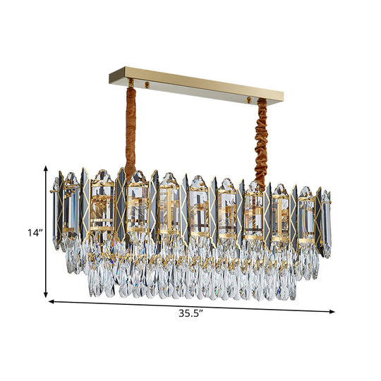 Modern Clear Crystal Tiered Oblong Island Light Fixture - 10 Ceiling Pendant