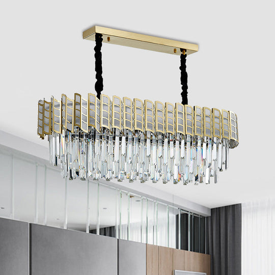 Modern Crystal Gold Island Pendant Light With 10 Elliptical Bulbs