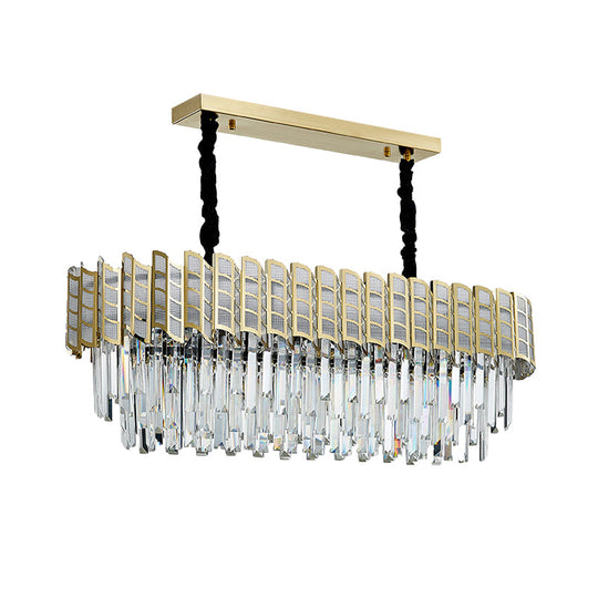 Modern Crystal Gold Island Pendant Light With 10 Elliptical Bulbs