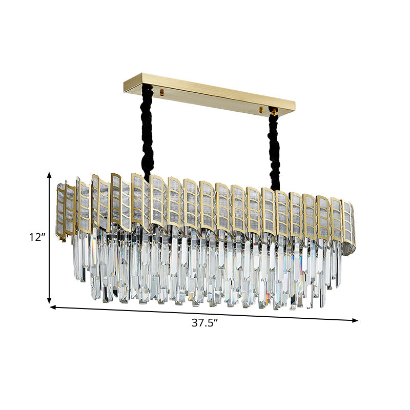 Modern Crystal Gold Island Pendant Light With 10 Elliptical Bulbs