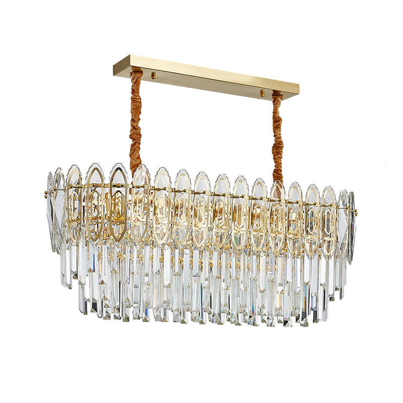 Contemporary Clear Crystal 10-Head Island Kitchen Hanging Light - Gold Layered Design