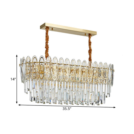 Contemporary Clear Crystal 10-Head Island Kitchen Hanging Light - Gold Layered Design