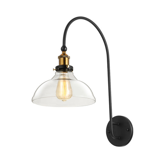 Industrial Antique Brass Barn Wall Light Fixture With Clear Glass And Gooseneck Arm