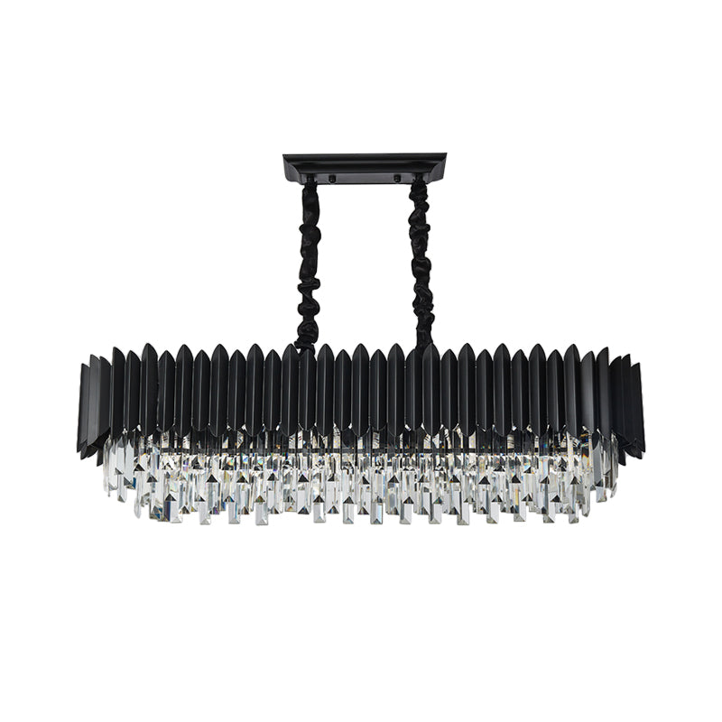 Modern Black Crystal Rod Island Light - 6/8-Light Tri-Sided Ceiling Suspension Lamp