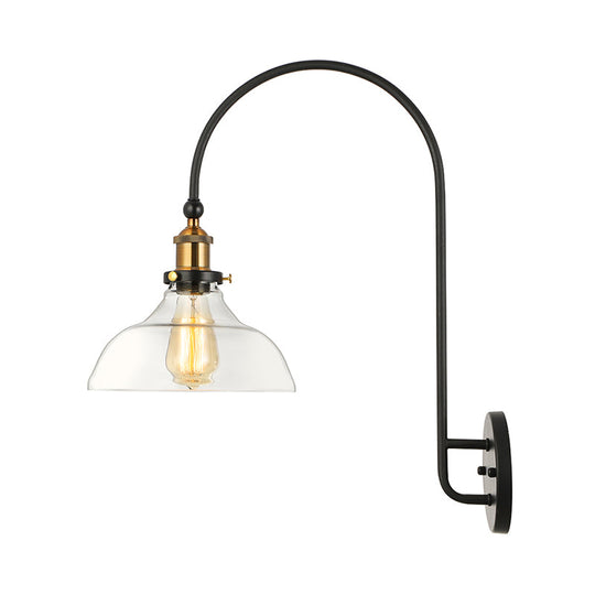 Industrial Antique Brass Barn Wall Light Fixture With Clear Glass And Gooseneck Arm