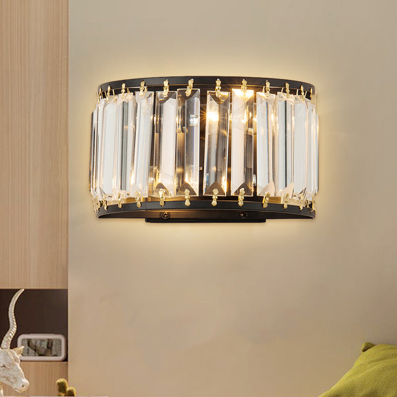 Post-Modern Black/Gold Crystal Wall Light Sconce - 2 Bulb Living Room Lamp