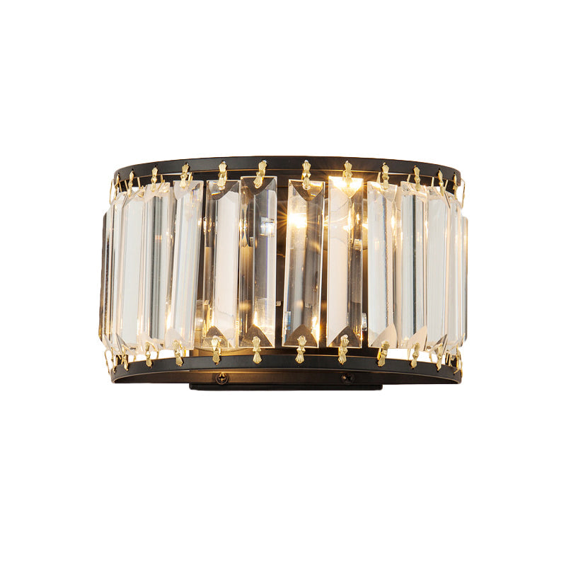 Post-Modern Black/Gold Crystal Wall Light Sconce - 2 Bulb Living Room Lamp