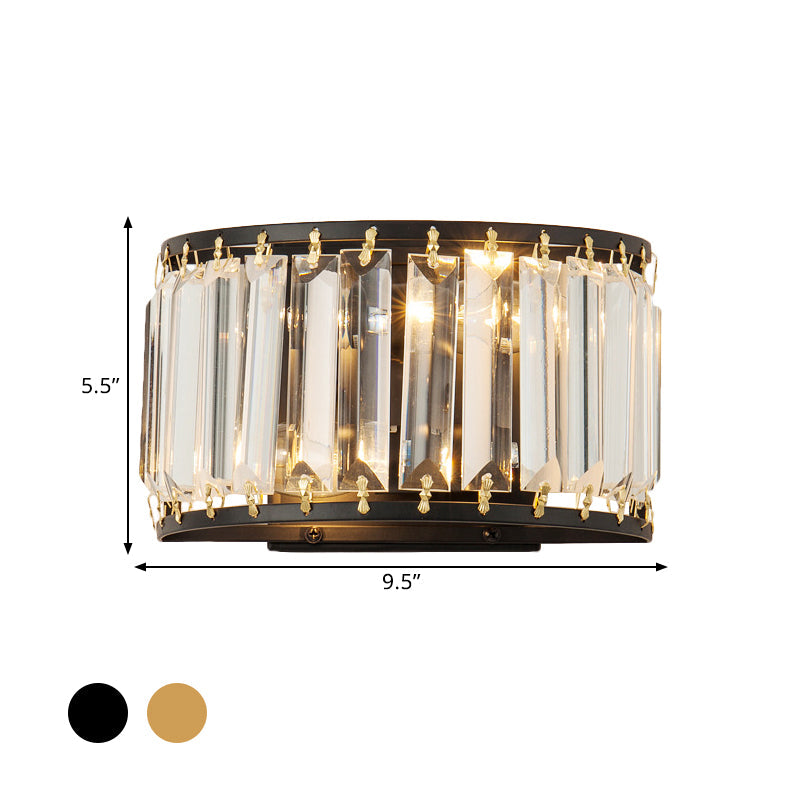 Post-Modern Black/Gold Crystal Wall Light Sconce - 2 Bulb Living Room Lamp