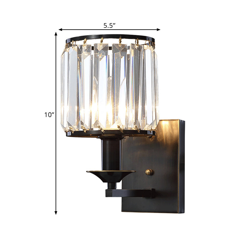 Black Prismatic Crystal Wall Mount Lamp - Modern Cylinder Design