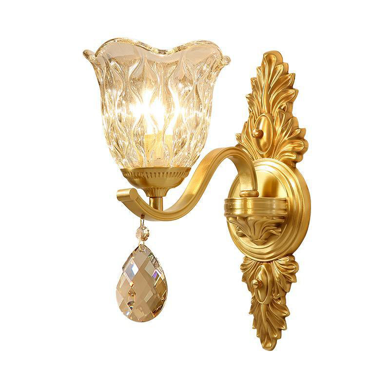 Mid-Century Blown Glass Bellflower Wall Light - Brass 1-Light Sconce For Dining Room