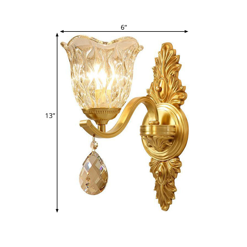 Mid-Century Blown Glass Bellflower Wall Light - Brass 1-Light Sconce For Dining Room