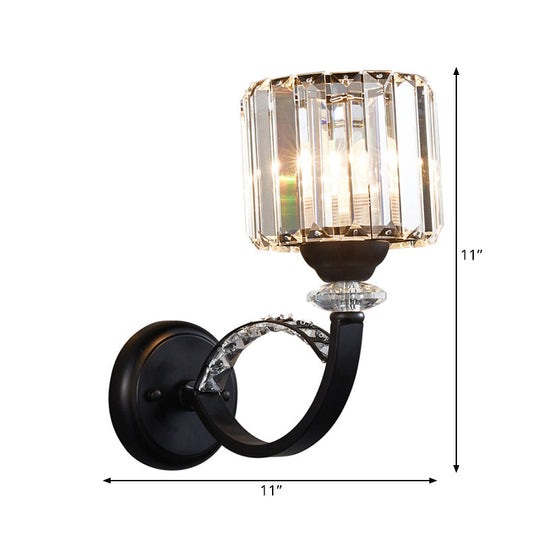 Modern Prismatic Crystal Black Wall Sconce - Stylish Cylindrical Mounted Lamp