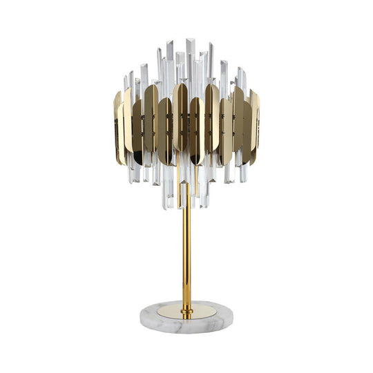 Gold Crystal Rods Table Lamp - Postmodern Nightstand Light With 6 Bulbs