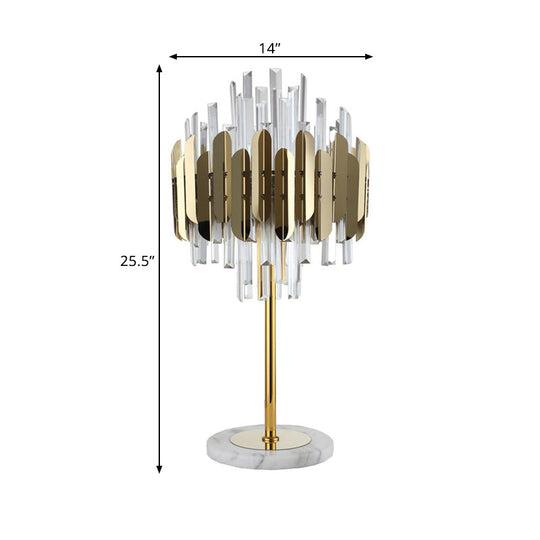 Gold Crystal Rods Table Lamp - Postmodern Nightstand Light With 6 Bulbs