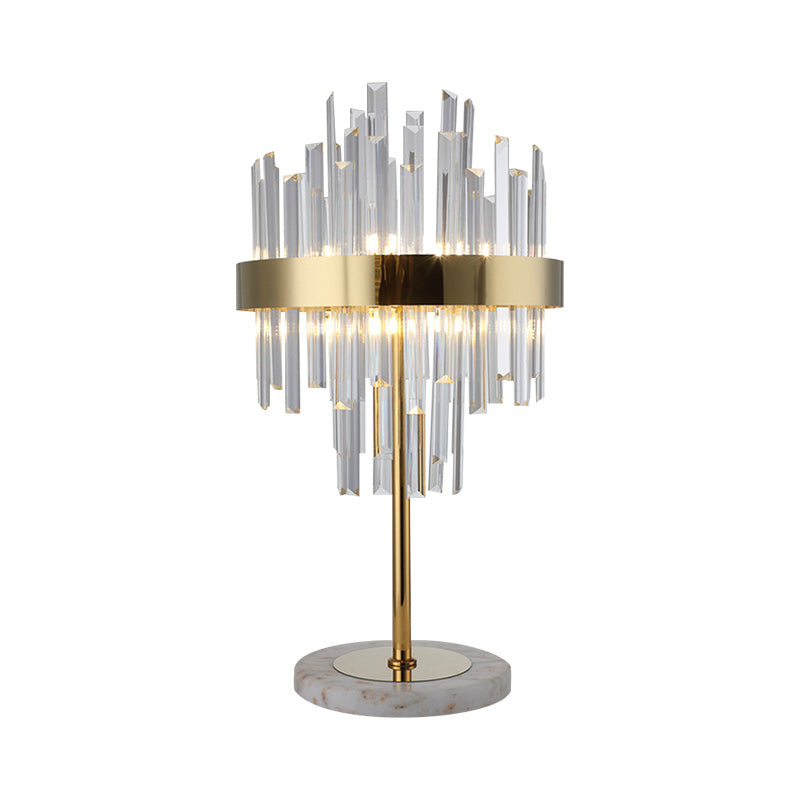 Gold Crystal Rods Table Lamp - Postmodern Nightstand Light With 6 Bulbs