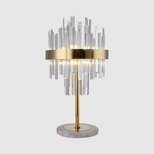 Gold Crystal Rods Table Lamp - Postmodern Nightstand Light With 6 Bulbs